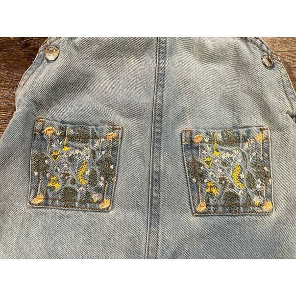 7 For All Mankind Baby Girls 18 Mo Overall Denim Blue Jean Dress Embroidered - Picture 2 of 8